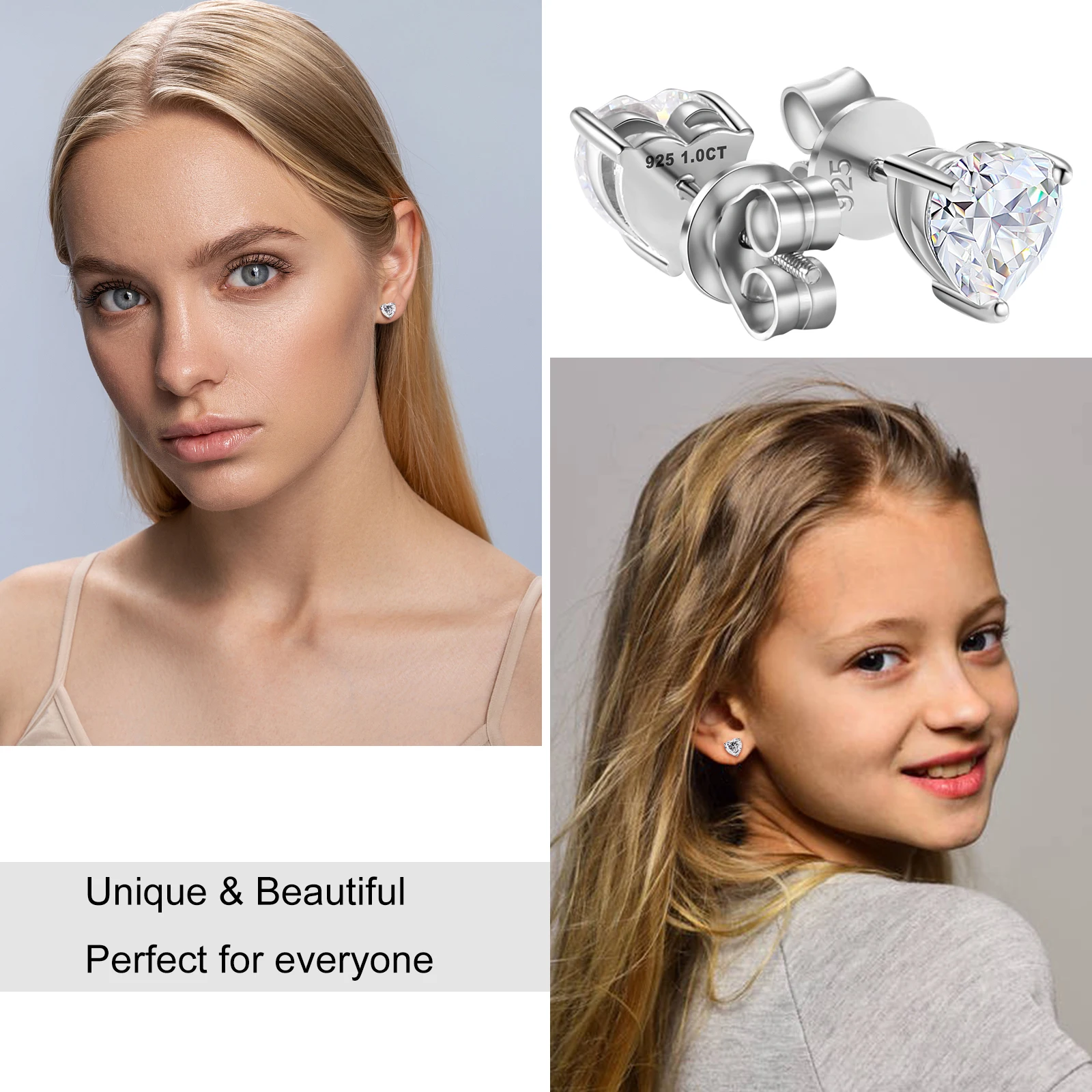 Фото Test Passed GRA Heart Cut Moissanite Stud Earrings for Men Women 925 Sterling Silver Ear Studs Fine Party Wedding Jewelry Gifts №4