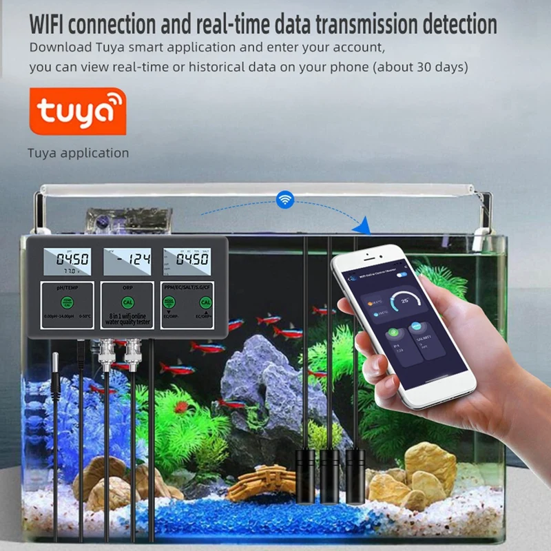 Цифровой Wi-Fi тестер качества воды Tuya 8 в 1 измеритель PH EC TDS соли SG Temp ORP CF
