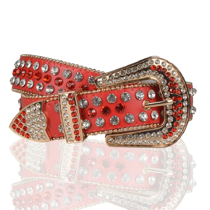 Luxury Brand Rhinestones Belt For Women Men Designer Metal Pin Buckle Y2K Cowgirl Bling Crystal Studded Jeans Street Waist Strap