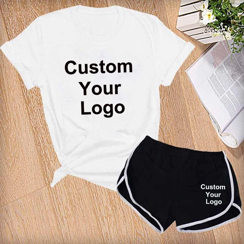 Женская модная футболка и шорты с вашим логотипом на заказ 2 шт. повседневный
