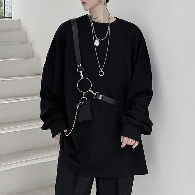 Женский Свободный свитшот с металлической цепочкой Черный - Цена: 