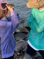 oeing oversized women t shirt tops knitted long sleeve casual y2k t shirts female 2022 pullover beach couple cover ups top