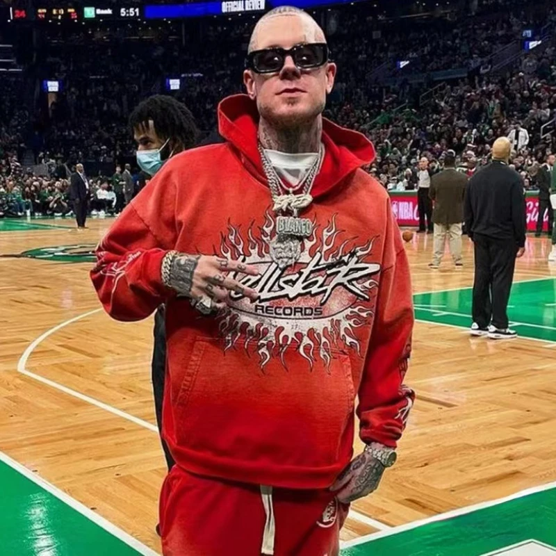 

23FW New HELLSTAR 1:1 High Quality Wash Red Pullover Men Women Loose Sweatshirt Party Hip Hop Hoodie