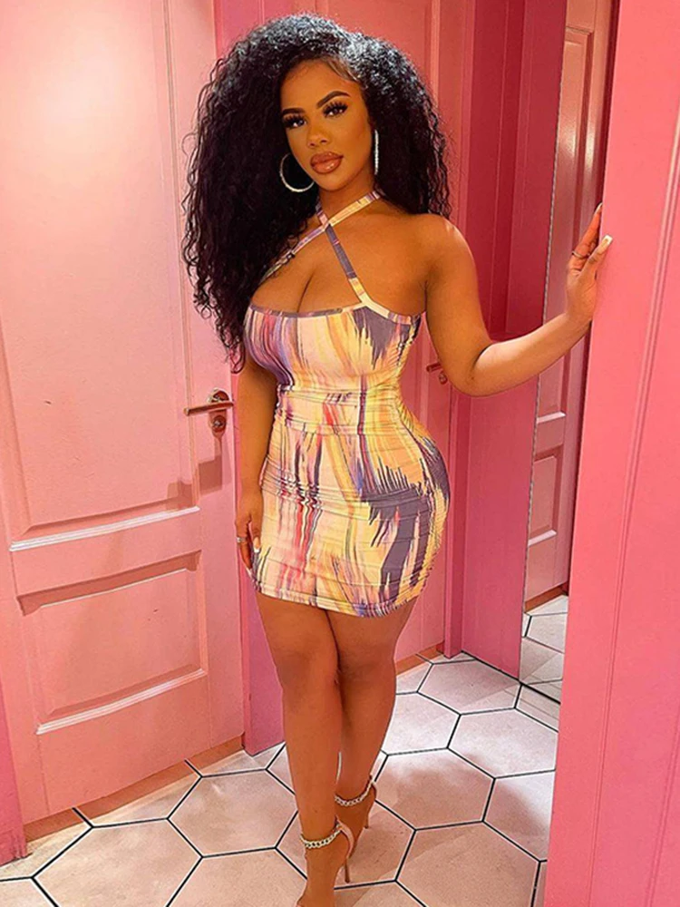 

Женское облегающее платье без рукавов, ажурное платье с открытой спиной и лямкой на шее, уличная одежда для вечерние НКИ, клуба, Y2K, лето 2022