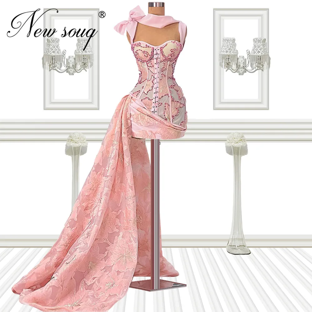 2022 Turkish Pink Beading Prom Cocktail Dresses Sexy Women Evening Gowns Vestidos Custom Made Long Party Dress For Dubai Arabic