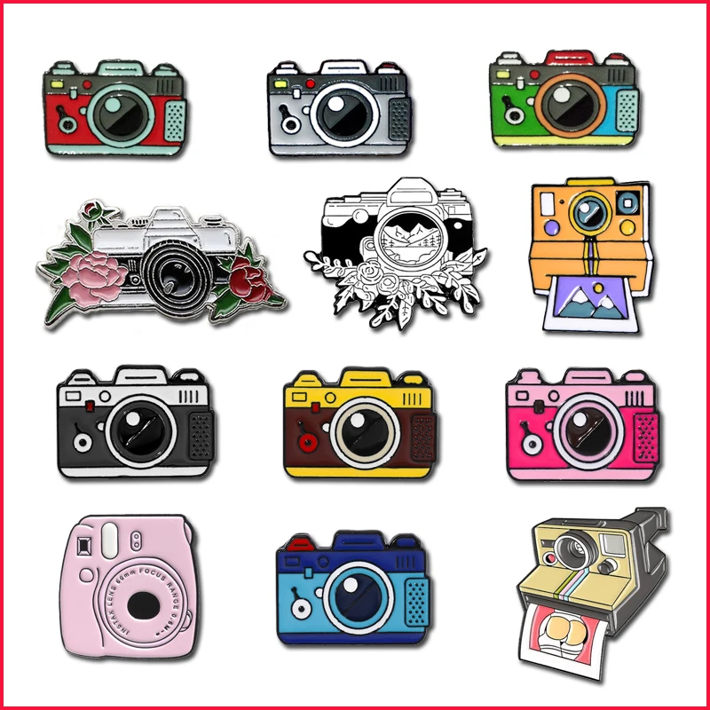 Creative Cartoon Pink Camera Metal Enamel Brooch Fashion Personality Badge Trendy Lapel Backpack Jewelry Accessories Gift