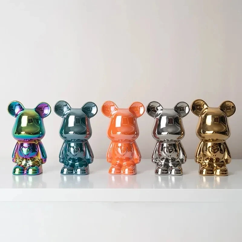 

Colorful Ceramic Bear Sculpture and Statue Piggy Bank Nordic Home Living Room Decoration Desk Accessories Figurines for Interior