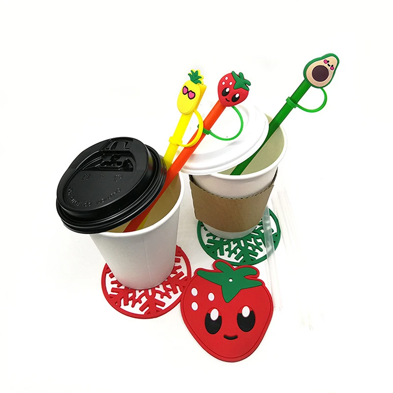 

2PCS Cute Fruit Silicone Straw Drinking Dust Cap Reusable Splash Proof Plugs Cover Creative Cup Accessories Straw Sealing Tools