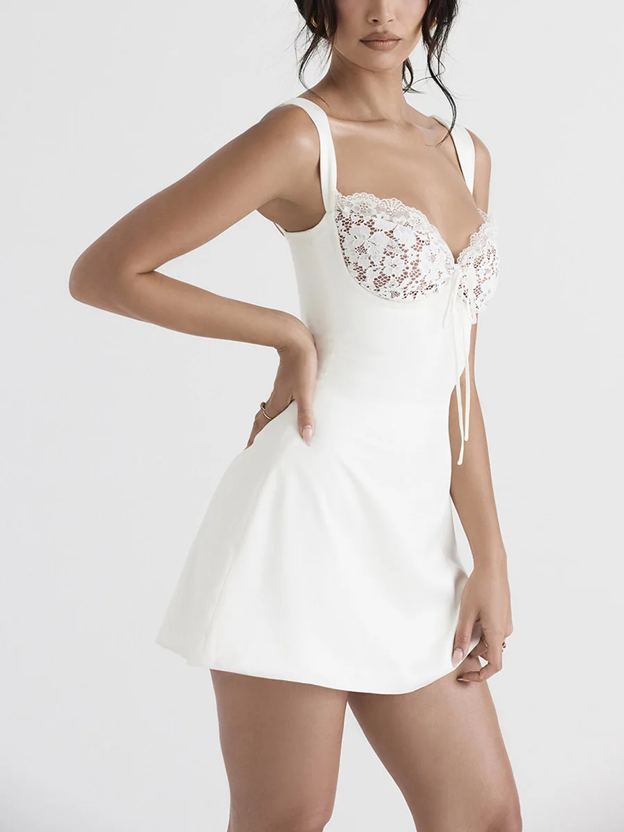 

Женское платье без рукавов, летнее повседневное элегантное кружевное лоскутное Бандажное платье, Клубная уличная одежда