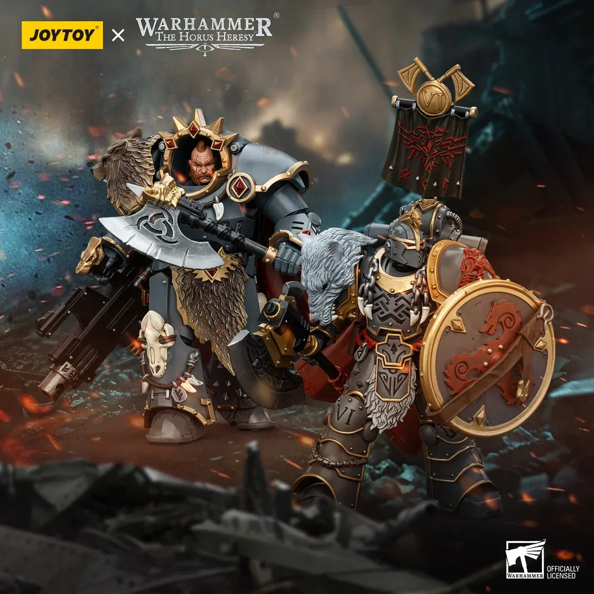 Фигурки JOYTOY 1/18 Warhammer The Horus Heresy Space Wolves Legion Praetor с мощным топором и боевым щитом