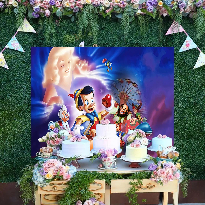 

Cartoon The Adventures Of Pinocchio Old Carpenter Disney Dreamy Night Backdrop Boys Kids Birthday Party Photo Backgrounds Banner