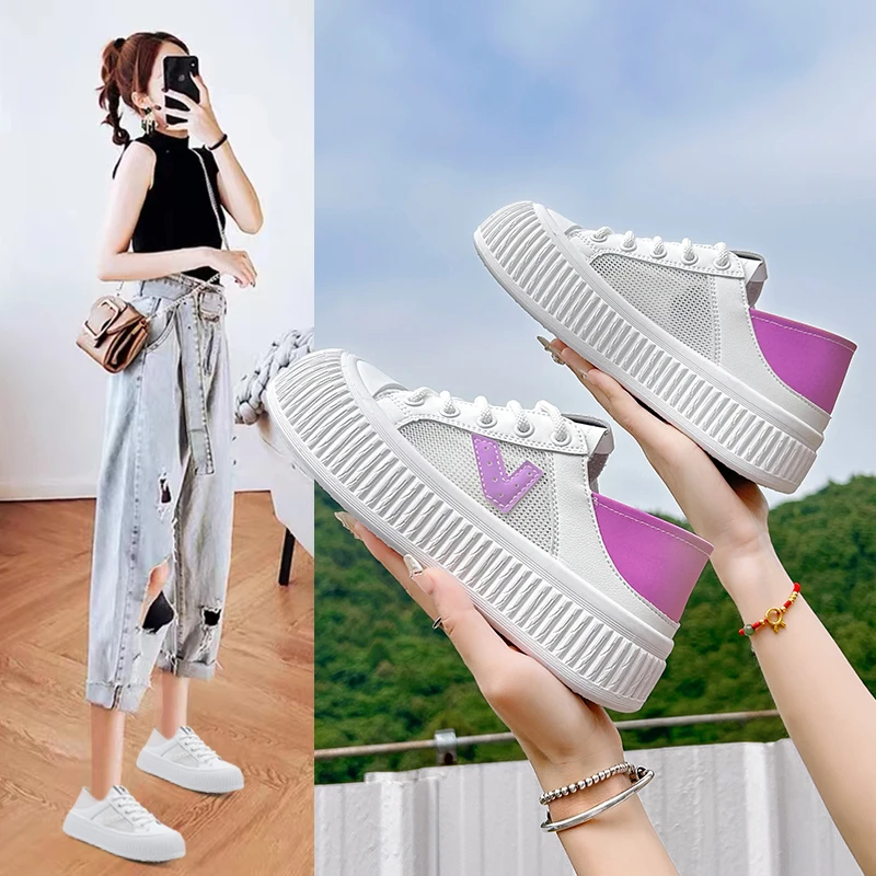 2023 Mesh Breathable White Shoes Women's Anti slip Sports Shoes Sunlight Color Changing Women's Fashion Mesh Casual Shoes
