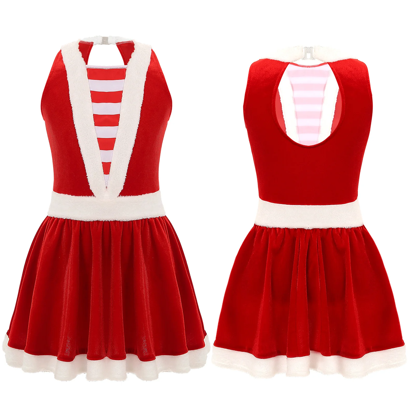 Полосатый купальник с вырезом для девочек костюм рождественской вечеринки