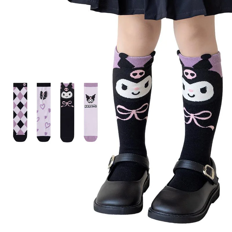 

Милые носки до середины икры для девочек, Осень-зима, Мультяшные аниме Kuromi, теплые Универсальные Длинные хлопковые носки принцессы с бантом для девушек