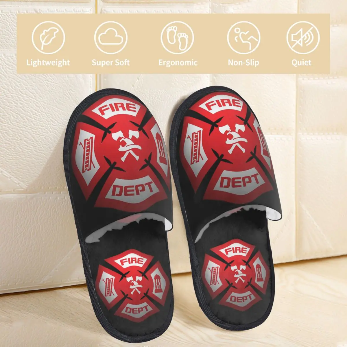 Красный значок пожарной службы мужские и женские меховые тапочки удобные для