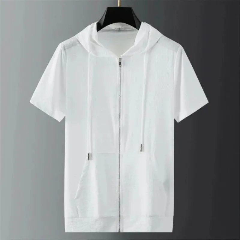 Sports Suit Men's Summer Casual Thin Breathable Micro Elastic Hooded Cardigan Short Sleeve T-shirt Two-piece Set Hoodies for Men