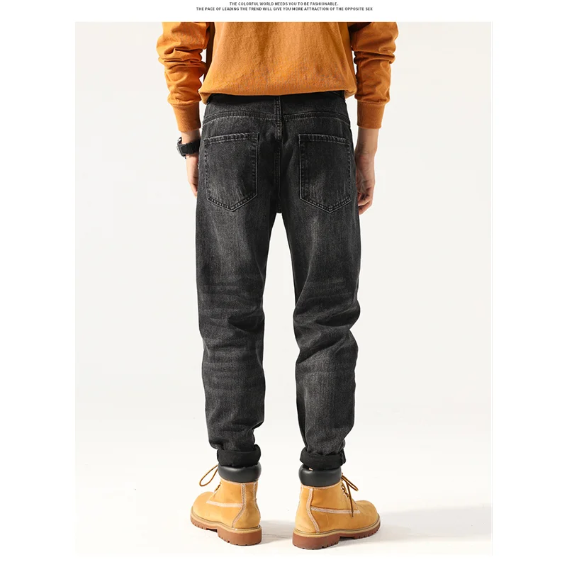 Streetwear Men American Vintage Loose Black Jeans 2022 Autumn and Winter New Pattern Fashion Straight Cylinder Trousers Female