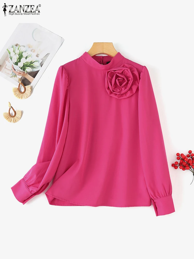 Женские корейские топы ZANZEA с воротником-стойкой Офисная Женская 3D рубашка