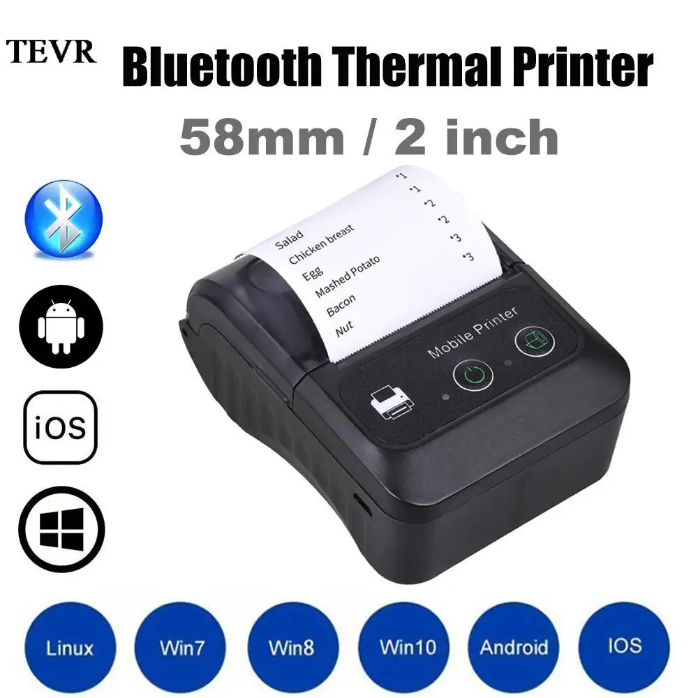 Thermal Receipt Handheld Wireless Bluetooth Printer 58mm Mini Size for Android and iOS TEVR