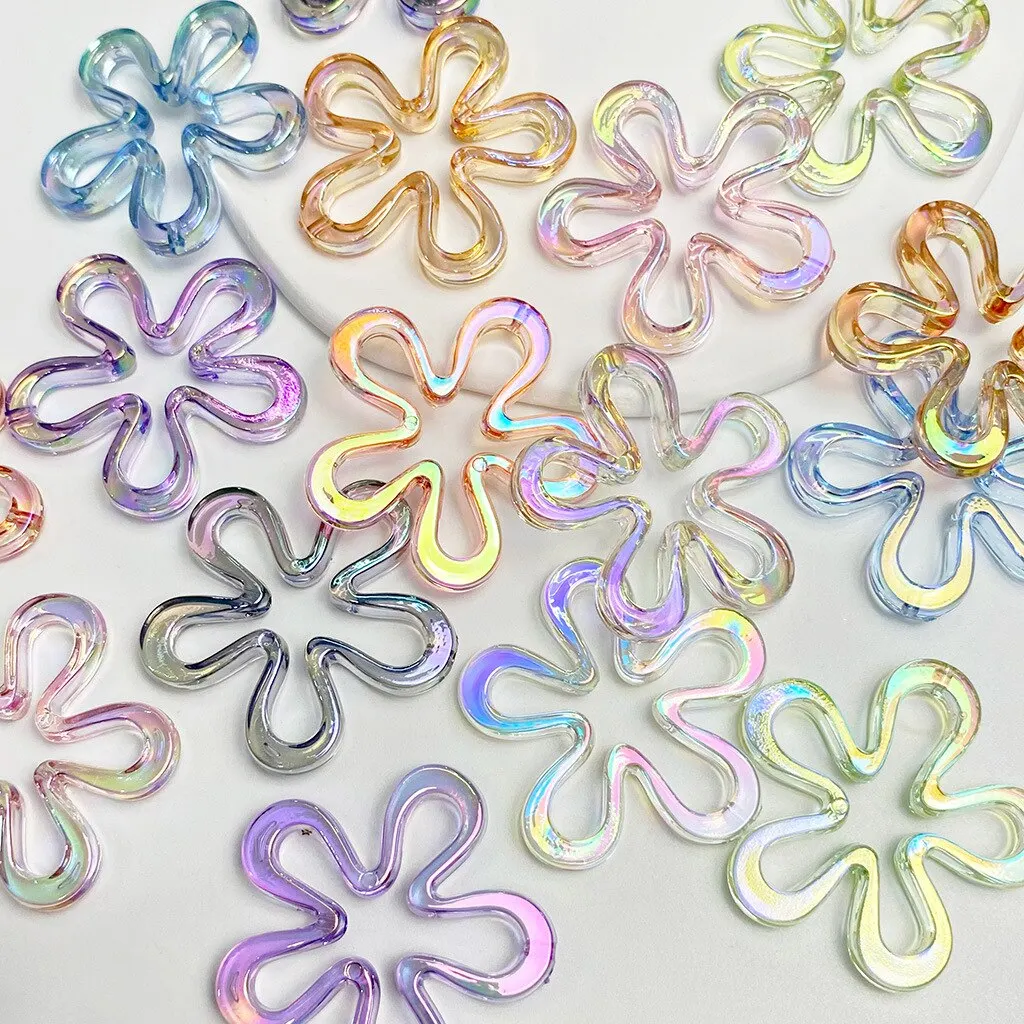 

Colorful UV hollowed out five petal Flower, Straight Hole, DIY Earrings Accessories, Mobile Phone Case Patch, Jewelry Materials