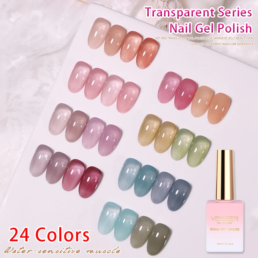 

HEALLOR 24 Colors Jelly Transparent Gel Nail Polish Nude Pink Skin Color UV Soak Off Gel Varnish Jade Nail Art Gel Lacquer 15ml