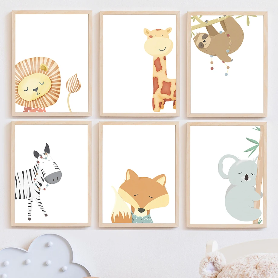 

Lion Giraffe Fox Sloth Zebra Koala Raccoon Rabbit Wall Art Canvas Painting Nordic Posters And Prints Wall Pictures For Kids Room