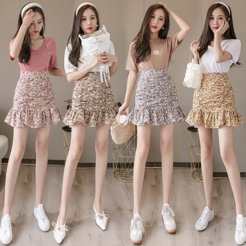

Mujer Faldas Casual Comfortable Y2k Pleated Mini High Waisted A Line Trendy Korean Chic Style Jupe Floral Folds Harajuku Skirt