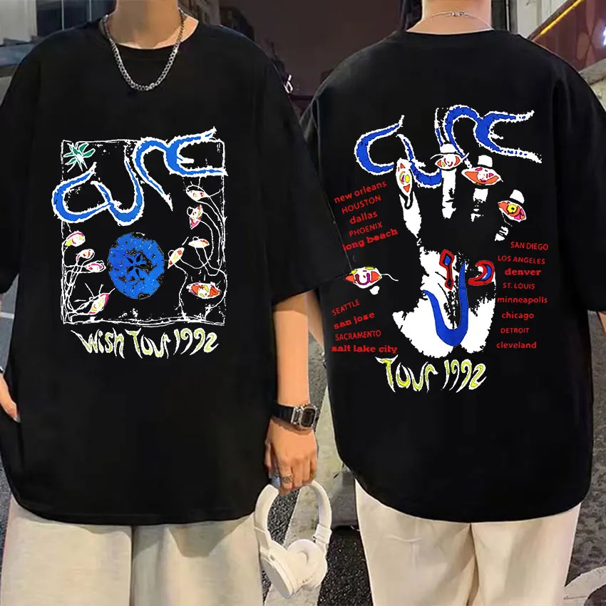 

1992 The Cure Wish Tour Concert Oversized T Shirt Men's Hip Hop 100% Cotton T-shirts Men Women Retro Punk Rock Tshirt Streetwear