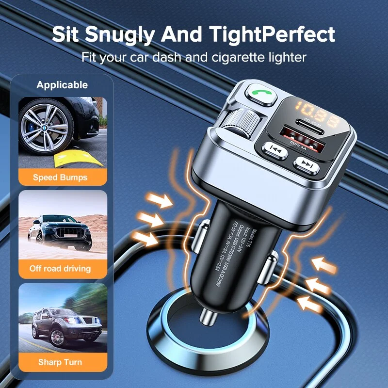 FM Transmitter 30W Car Charger Fast Charge USB Type C Adapter Bluetooth 5.1 Stereo MP3 Player For Mobile Phone PD Charger in Car