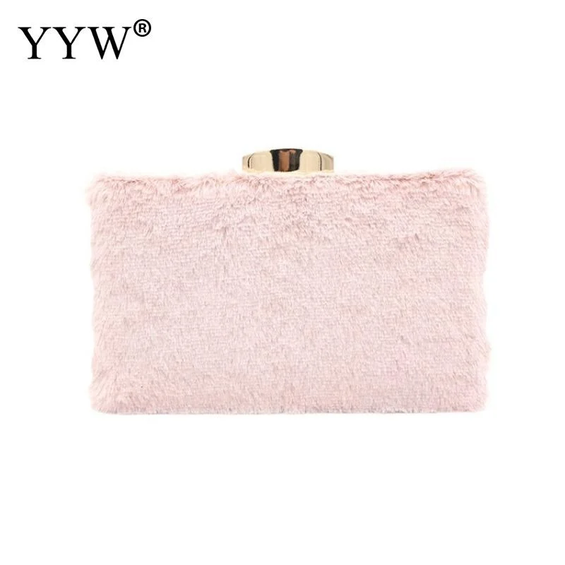 

Women Elegant Crossbody Bag Solid Plush Clutch Bags Ladies Pink Daily Clutches Casual Shoulder Pouch Purse 2023 Winter New