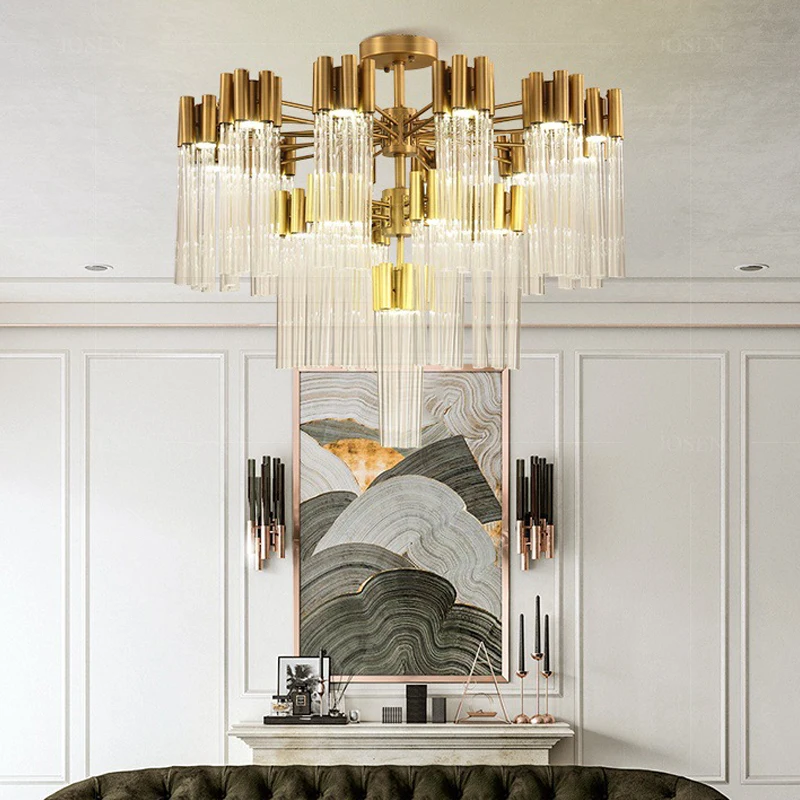 

Post Modern Ceiling Chandelier Living Room Loft Hanging Light Lamp Glass Tube Lampshade Luxury Home Decor Suspension Luminaire