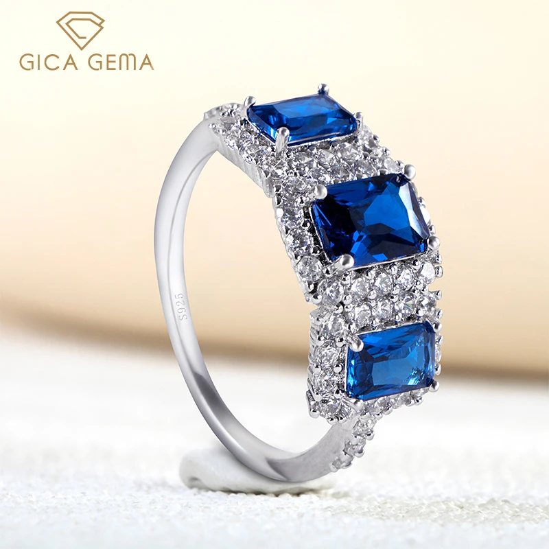 GICA GEMA 925 подлинные серебряные кольца для женщин синий корунд культивируемым