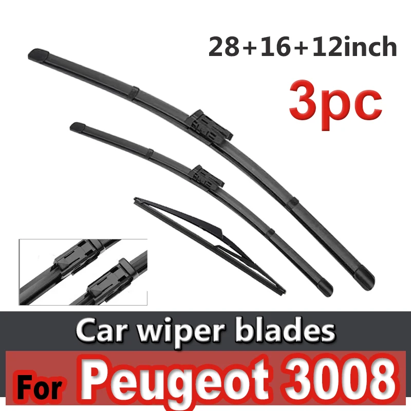 

Wiper LHD RHD Front & Rear Wiper Blades Set For Peugeot 3008 Mk2 2017 - 2021 Windshield Windscreen Window 28"+16"+12"