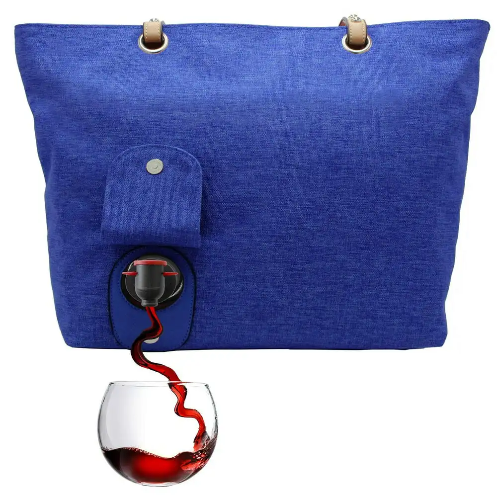 

Beach City Wine Tote with Hidden Leakproof & Insulated Compartment Holds 2 Blue