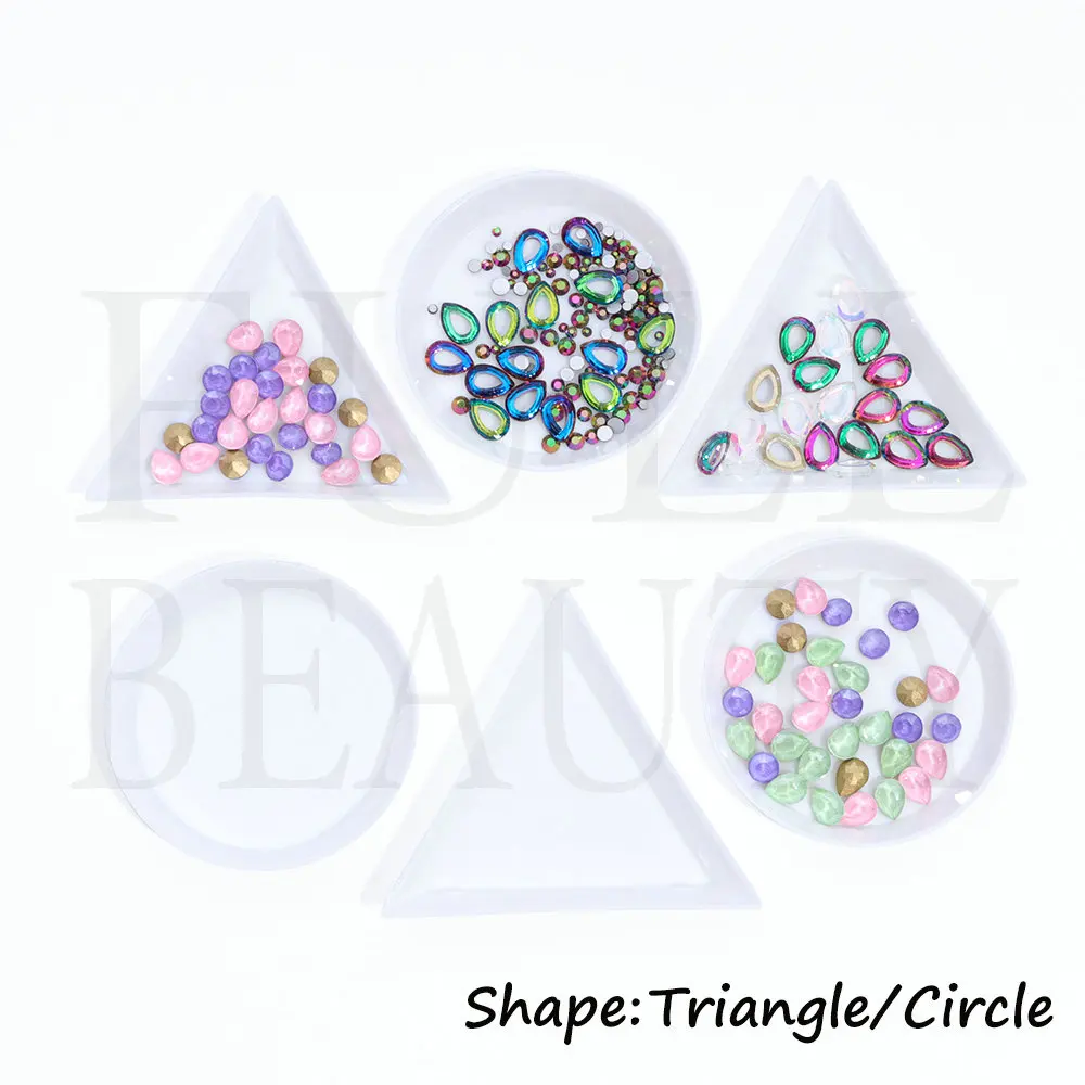 5pcs/set Triangle Round Plate For Nail Jewelry Bead Rhinestone Glitter Storage Box Container Plastic Sorting Manicure Tool GLA11 - купить по