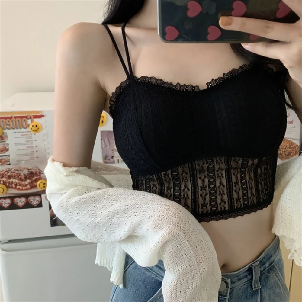 

Lace Wrapped Chest Camisoles Female Comfortable Slim Underwear Black White Women Summer No Underwire Bra 2022 New Sexy Tube Top