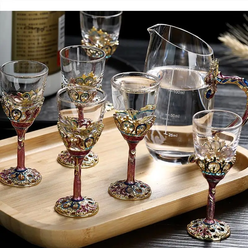 

Glass Wine Glass Set Tall Feet Liquor Glasses Flagon Wine Dispenser Hip Flasks Champagne Glasses Wine Mug Glass Cup Gift Box