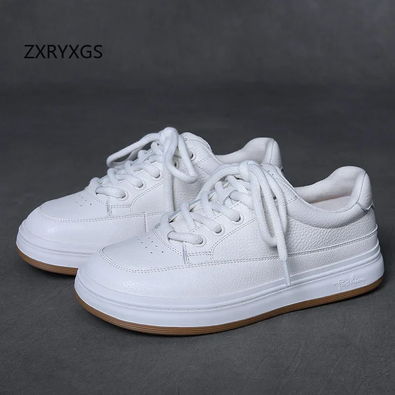 ZXRYXGS удобные белые кроссовки из воловьей кожи с верхним слоем черные туфли