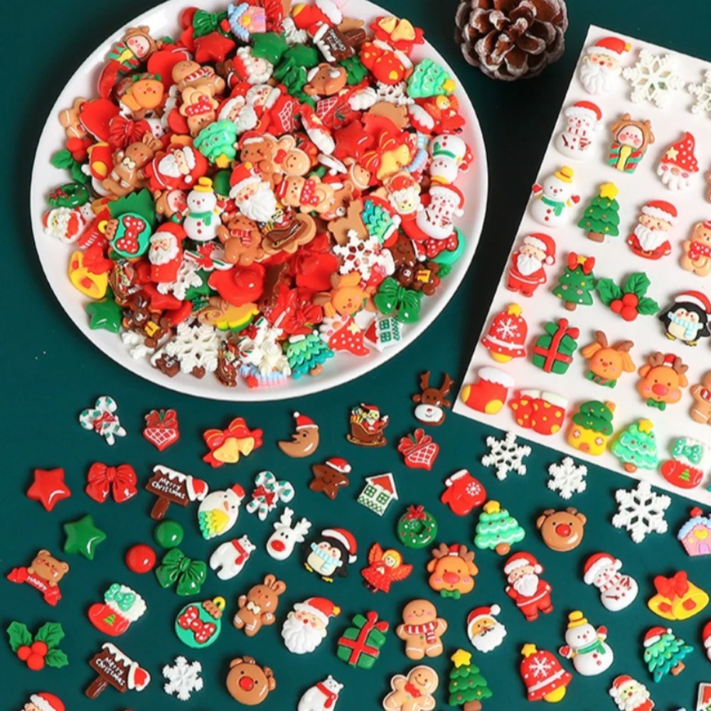 Фото Mini Christmas Snowman Tree Deer Flat Back Charms Resin Cabochons Scrapbooking DIY Handmade Accessories №2