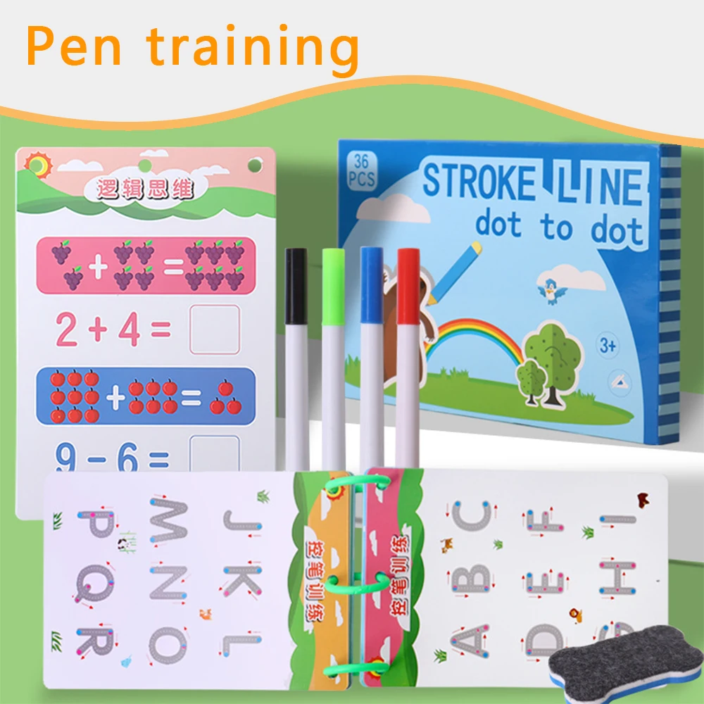 

Tracing Workbook Set With Pen Reusable Art/Letters Writing Practice Pages Books Pen Skill Exercise Early Educational Toy B99
