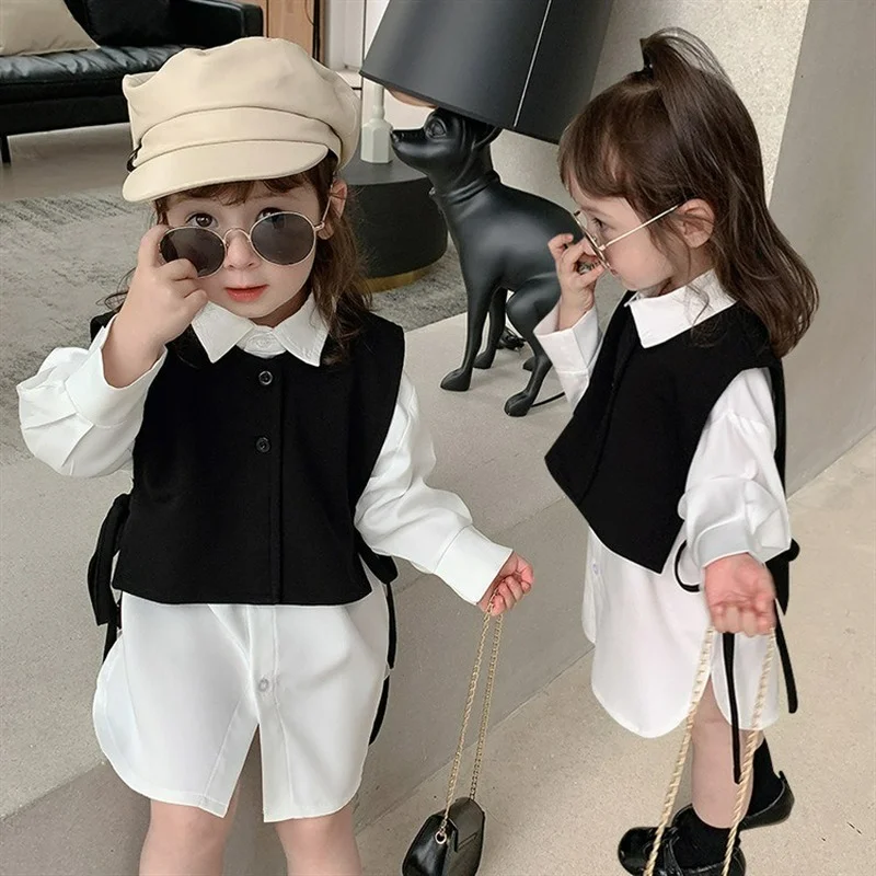 

Girls' Autumn Clothes New Vest Shirts 2-piece Korean Version Children's Suits Newborn Baby Girls Outfit Set