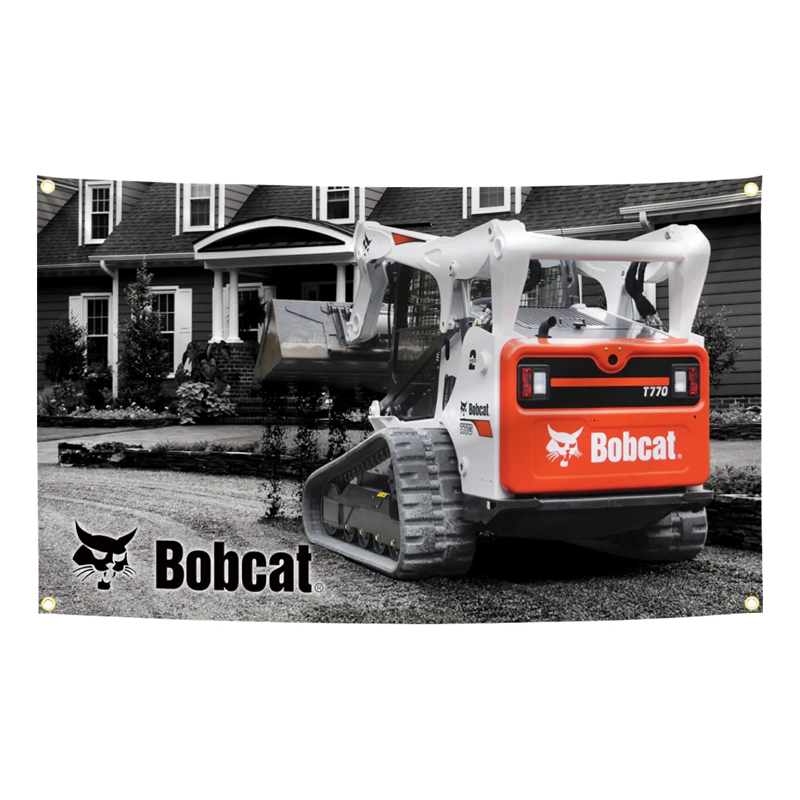 Фото Флаг-гобелен 90x150 см с изображением экскаватора и газонокосилок Bobcats One Tough Animal, полиэстер, цифровая печать, баннер, настенное украшение №2