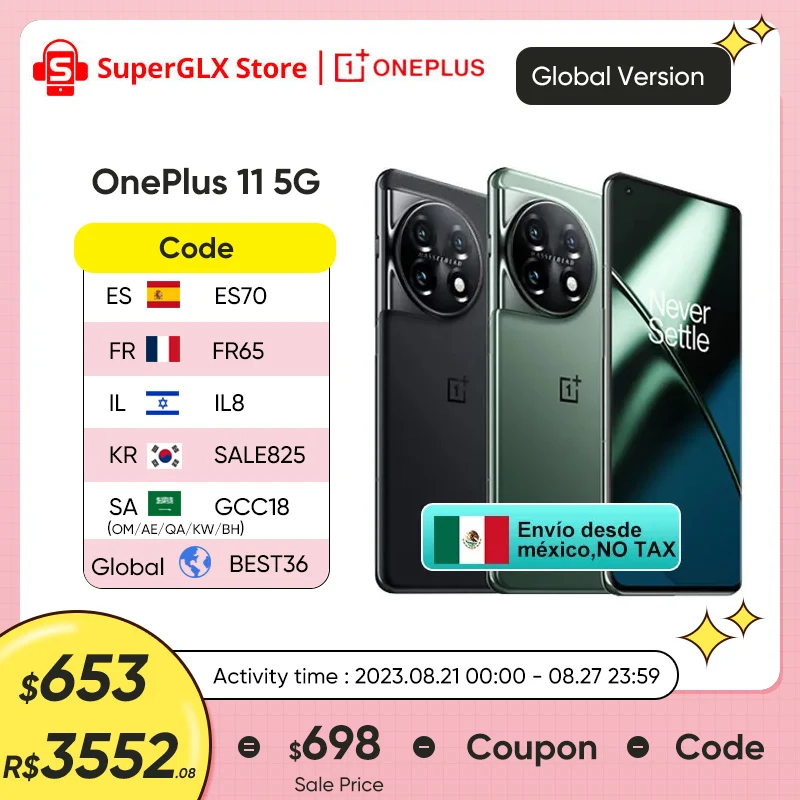2023 Original OnePlus 11 5G Global Version Smartphone Snapdragon 8 Gen 2 Mobile Phone 2K Display 100W Charge 5000mAh Cell Phone