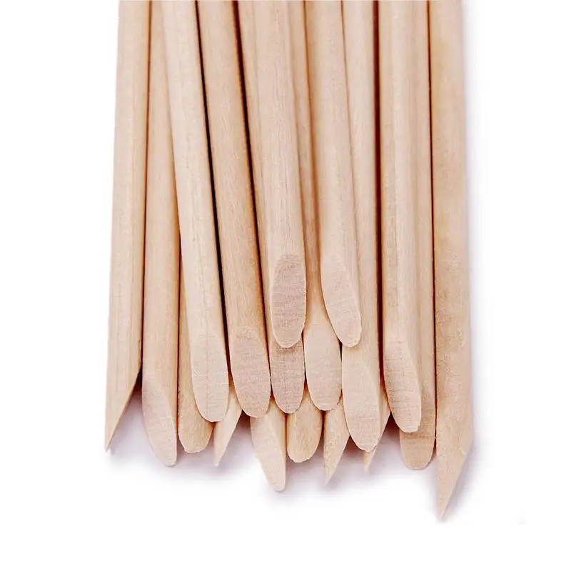 

100Pcs/Pack Wooden Stick Cuticle Pusher Multifunctional Double-ended Point Drill Wooden Stick Orange Manicure Pedicure Care Tool