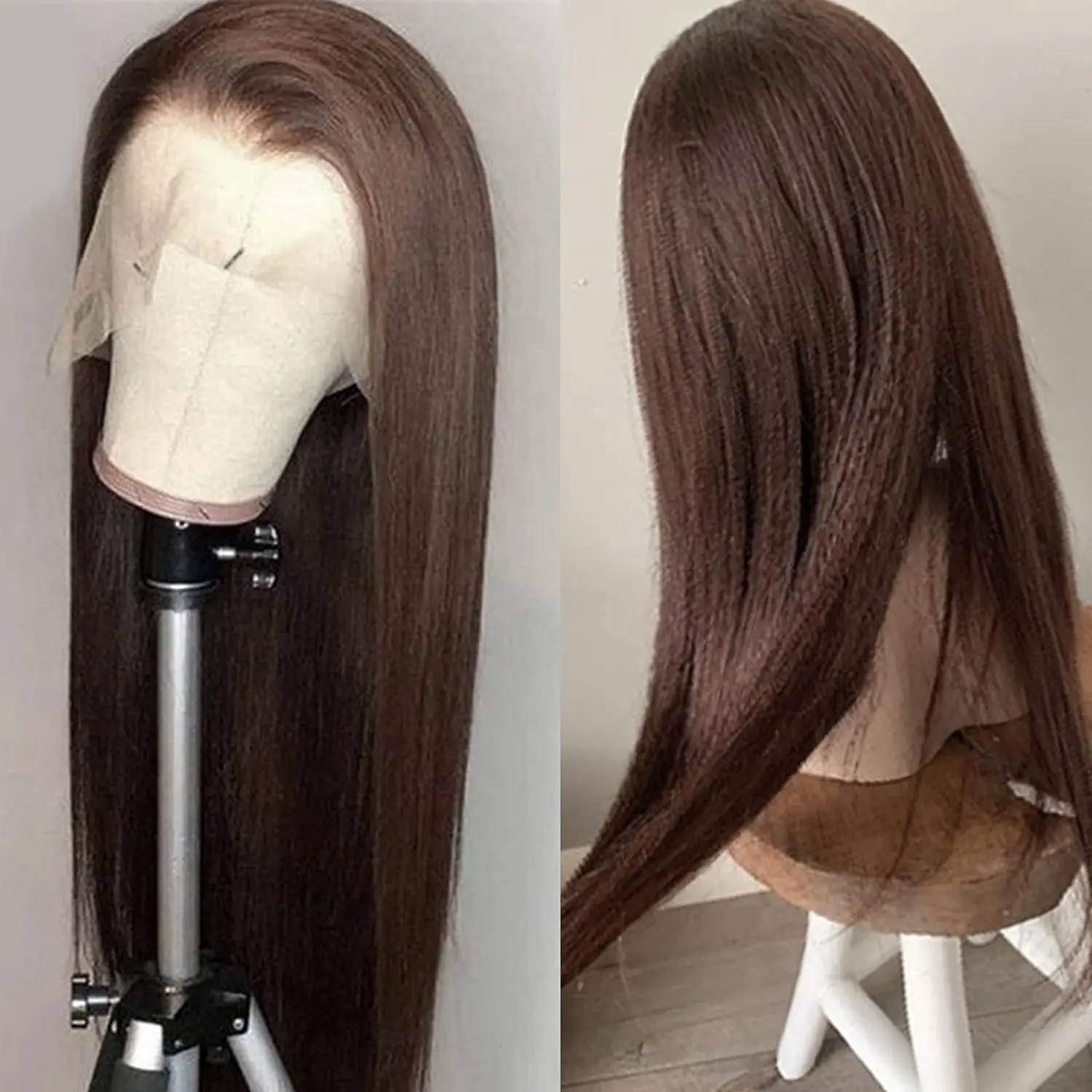 Шоколадно-коричневый Прямой Красочный Парик Для Женщин Без Запутывания Hd 13x4