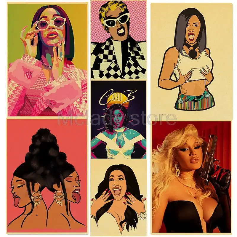 

vintage kraft paper Fashion Hip Hop Music Star Rapper Cardi B Art Home Living Sofa Wall Decor Picture Quality Painting Poster