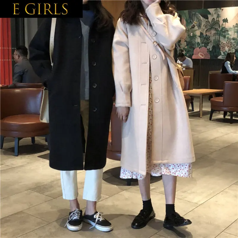 E GIRLS Long Blends Women Turn-down Collar Simple All-match Teens Koran Fashion Street Style Schoolgirls Cute Outwears Femme