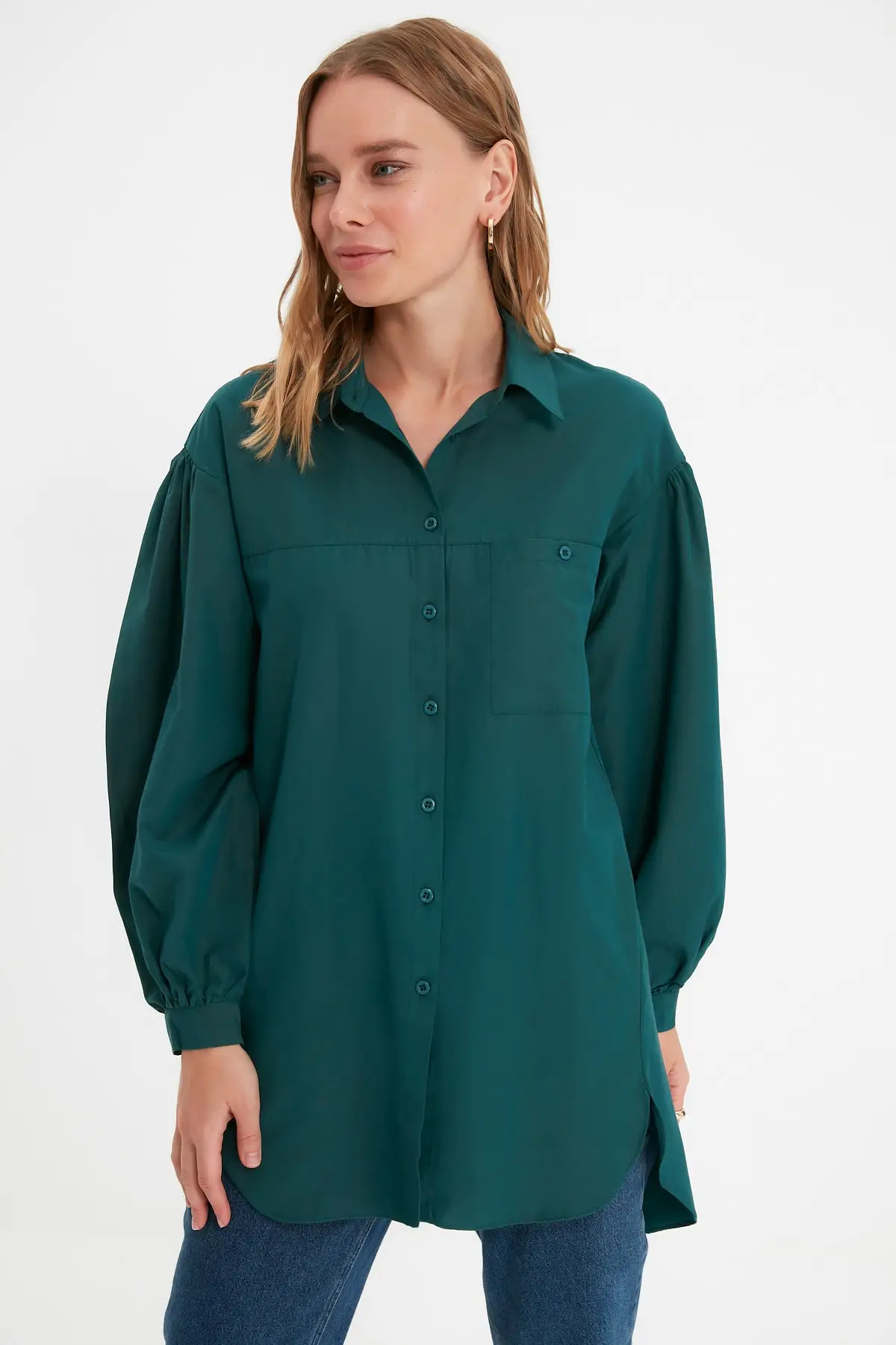 

Зеленая рубашка с рукавом-пузырьком, воротник, мягкая удобная повседневная спортивная рубашка, Hijab Tunik Турецкий Арабский, Дубай, Европа