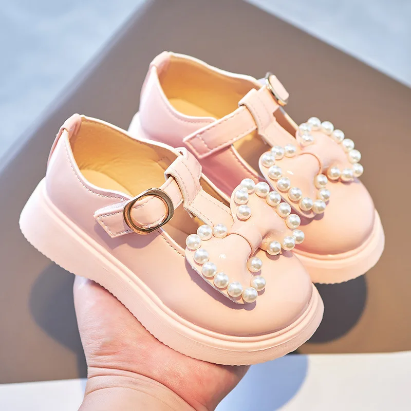 

Shoes Princess Kids Retro Pink Fashion New Butterfly-knot Shoes Children Mary Moccasins Girls Jane Shoes Pearls Autumn Shoes