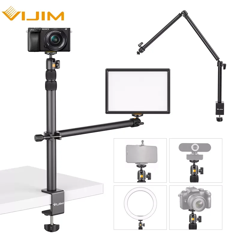 

VIJIM LS01 Extend C Tripod Clamp 90cm Desk Light Stand Live Boom Arm with 1/4" Ball Head for Ring Light DSLR Smartphone Gop